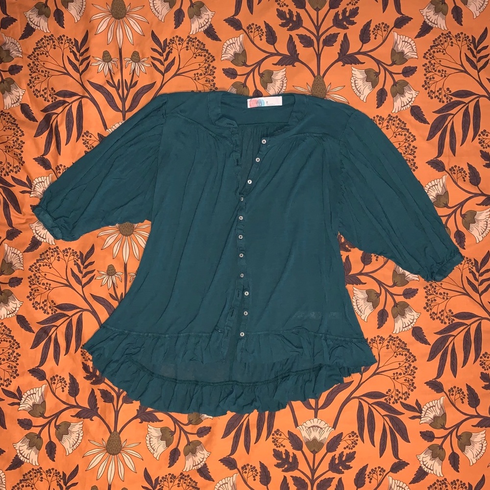 FP Beach Dark Teal Ruffle Hem Tunic Size XS